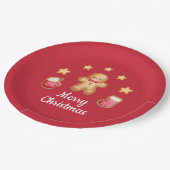 赤かわいいジンジャーブレッドマンメリークリスマス ペーパープレート (アングル)