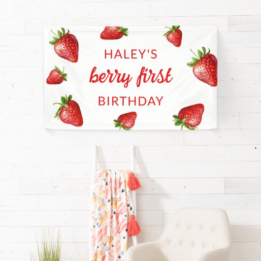 赤かわいいストロベリーファースト1ベビー誕生日 横断幕 (インサイチュ)