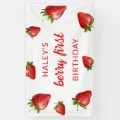 赤かわいいストロベリーファースト1ベビー誕生日 横断幕 (縦)