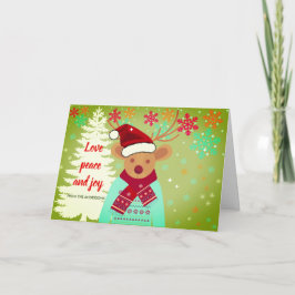 赤かわいいトナカイのクリスマスツリースノーフレークヴィンテージ カード