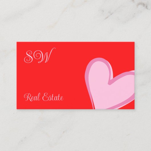 赤かわいいピンクのハートシックとモノグラムと写真 名刺 (正面)