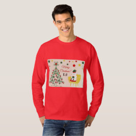赤かわいいモダンクマのモノグラムメリークリスマスメンズ Tシャツ