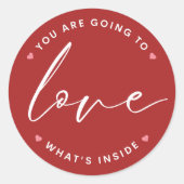 赤かわいいラブバレンタインのサークル ラウンドシール (正面)