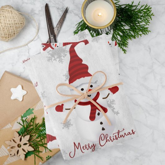 赤かわいい雪だるまラッピング紙シート ラッピングペーパーシート