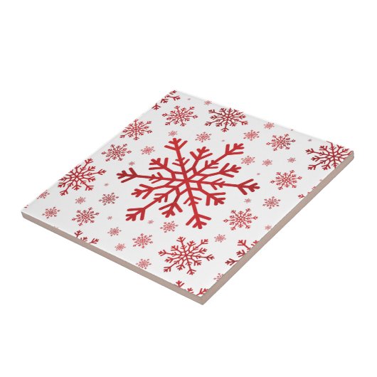 赤かわいらしいクリスマスの雪が冬の白 タイル (側面)