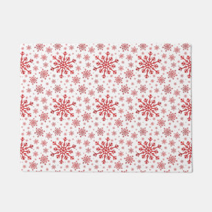 赤かわいらしいクリスマスの雪が冬の白 ドアマット