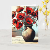 赤かわいらしいケシの考え花瓶 カード (黄色い花)