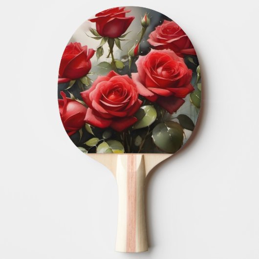 赤かわいらしいバラの水絵を描色 卓球ラケット (正面)