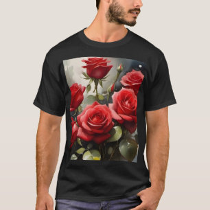 赤かわいらしいバラの水絵を描色 Tシャツ