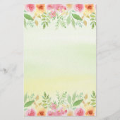 赤かわいらしいピンクと黄色の水彩の花 便箋 (正面)