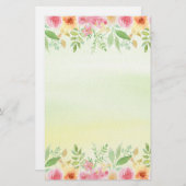 赤かわいらしいピンクと黄色の水彩の花 便箋 (正面/裏面)