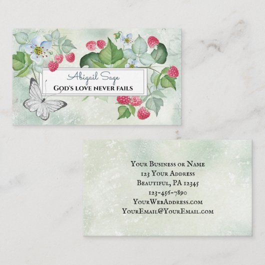 赤かわいらしいラズベリーと花感動的、 名刺 (正面/裏面)