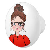 赤かわいらしい眼鏡のかわいい女の子 セラミックノブ (右)