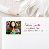 赤かわいらしい花と蝶の少女 ラベル (インサイチュ)