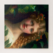 赤かわいらしい花を持つヴィンテージの少女 ジグソーパズル (横)