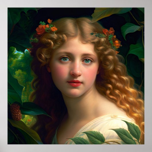 赤かわいらしい花を持つヴィンテージの少女 ポスター (正面)