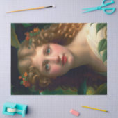 赤かわいらしい花を持つヴィンテージの少女 薄葉紙 (クラフト)