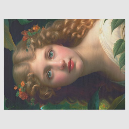 赤かわいらしい花を持つヴィンテージの少女 薄葉紙 (正面)