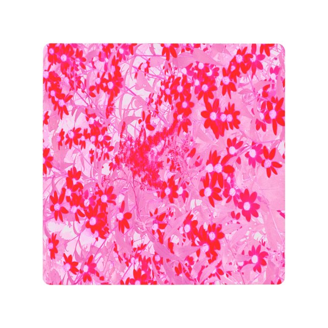 赤かわいらしい花 メタルプリント (正面)