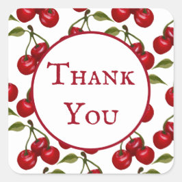 赤かわいらしさくらんぼ水の色ありがとう スクエアシール