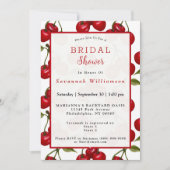 赤かわいらしさくらんぼ水彩ブライダルシャワー 招待状 (正面)