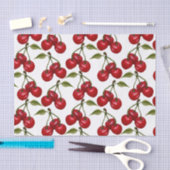 赤かわいらしさくらんぼ水色 薄葉紙 (クラフト)