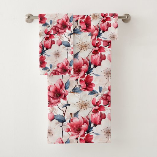赤かわいらしさくらんぼ花柄 バスタオルセット (インサイチュ)