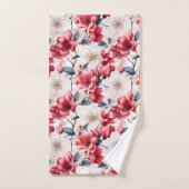 赤かわいらしさくらんぼ花柄 バスタオルセット (ハンドタオル)