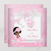 赤かわいらしちゃんシャワーかわいい女の子ピンクバタフライオウム 招待状 (正面/裏面)