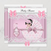 赤かわいらしちゃんシャワーかわいい女の子ピンクヴィンテージ 招待状 (正面/裏面)