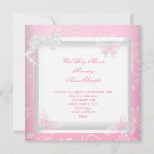 赤かわいらしちゃんシャワーかわいい女の子ピンク蝶エスニック 招待状 (裏面)