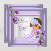 赤かわいらしちゃんシャワーかわいい赤ちゃんガールパープルフローラ 招待状 (正面/裏面)