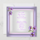 赤かわいらしちゃんシャワーかわいい赤ちゃんガールパープルフローラ 招待状 (裏面)