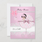 赤かわいらしちゃんシャワーかわいい赤ちゃんガールピンクヴィンテージ 招待状 (正面)