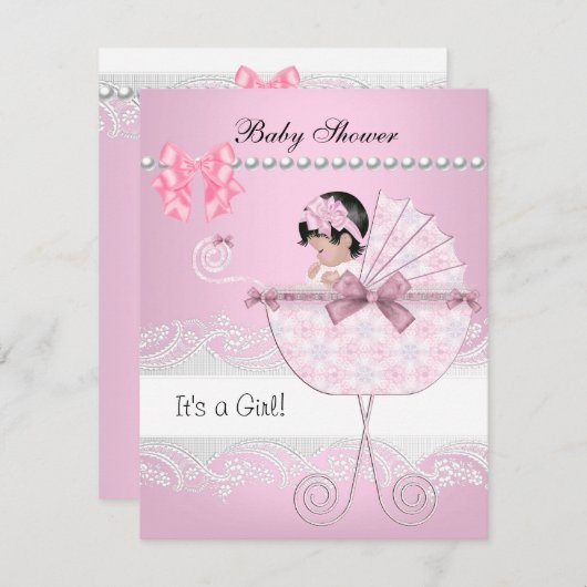 赤かわいらしちゃんシャワーかわいい赤ちゃんガールピンクヴィンテージ 招待状 (正面/裏面)
