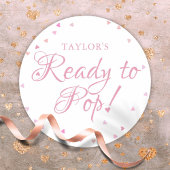 赤かわいらしちゃんシャワーの準備ができてポップ・アートのいるピンクの愛のハート ラウンドシール