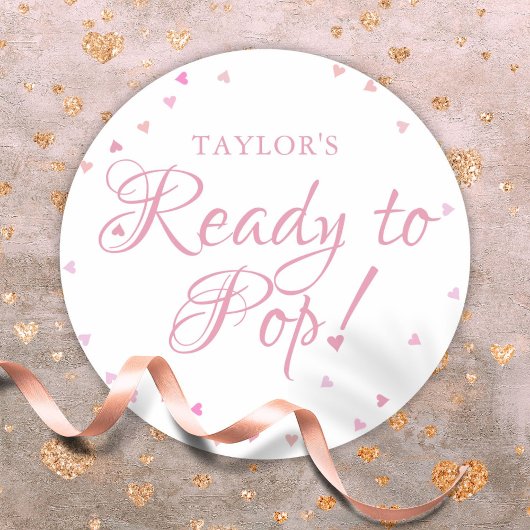 赤かわいらしちゃんシャワーの準備ができてポップ・アートのいるピンクの愛のハート ラウンドシール