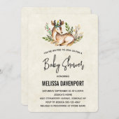 赤かわいらしちゃんシャワーを浴びる水彩鹿 招待状 (正面/裏面)