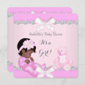 赤かわいらしちゃんシャワーガールピンクおもちゃクマ 招待状 (正面/裏面)