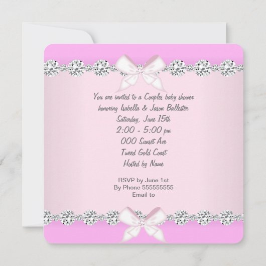 赤かわいらしちゃんシャワーガールピンクおもちゃクマ 招待状 (裏面)