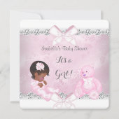 赤かわいらしちゃんシャワーガールピンクホワイトベア 招待状 (正面)