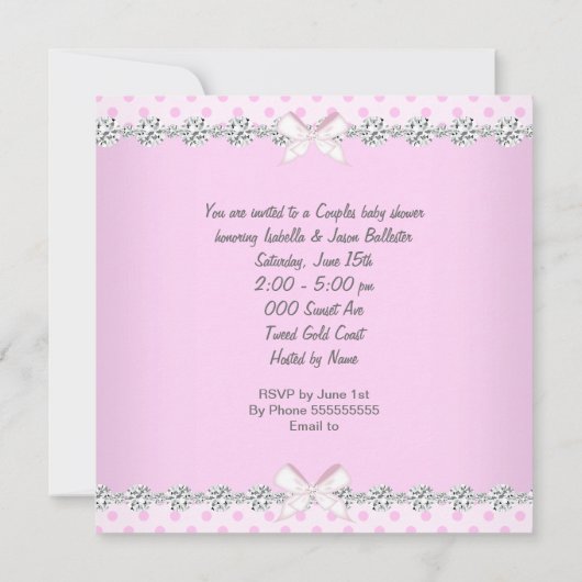 赤かわいらしちゃんシャワーガールピンク水玉模様子猫2 招待状 (裏面)