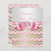 赤かわいらしちゃんシャワーガールピンク金ゴールドシェブロン 招待状 (正面/裏面)