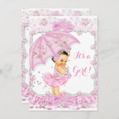 赤かわいらしちゃんシャワーガールフローラピンクブルネット 招待状 (正面/裏面)