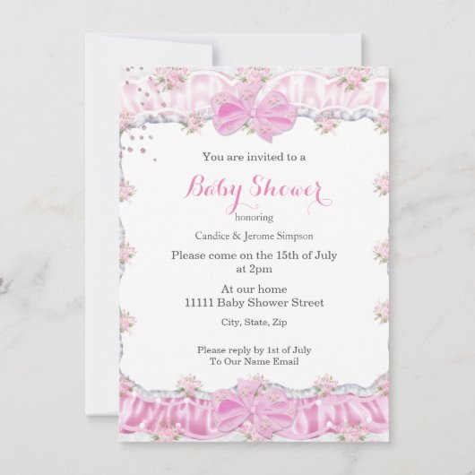 赤かわいらしちゃんシャワーガールフローラピンク傘 招待状 (裏面)