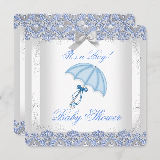 赤かわいらしちゃんシャワーボーイホワイトシルバーレースブルー 招待状 (正面/裏面)