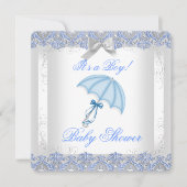 赤かわいらしちゃんシャワーボーイホワイトシルバーレースブルー 招待状 (正面)