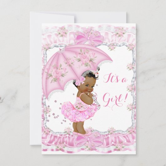 赤かわいらしちゃんシャワー女の子フローラピンク民族 招待状 (正面)
