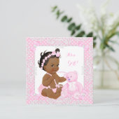 赤かわいらしちゃんシャワー女の子レースピンクベアエスニック 招待状 (スタンド正面)