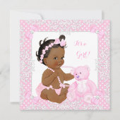 赤かわいらしちゃんシャワー女の子レースピンクベアエスニック 招待状 (正面)